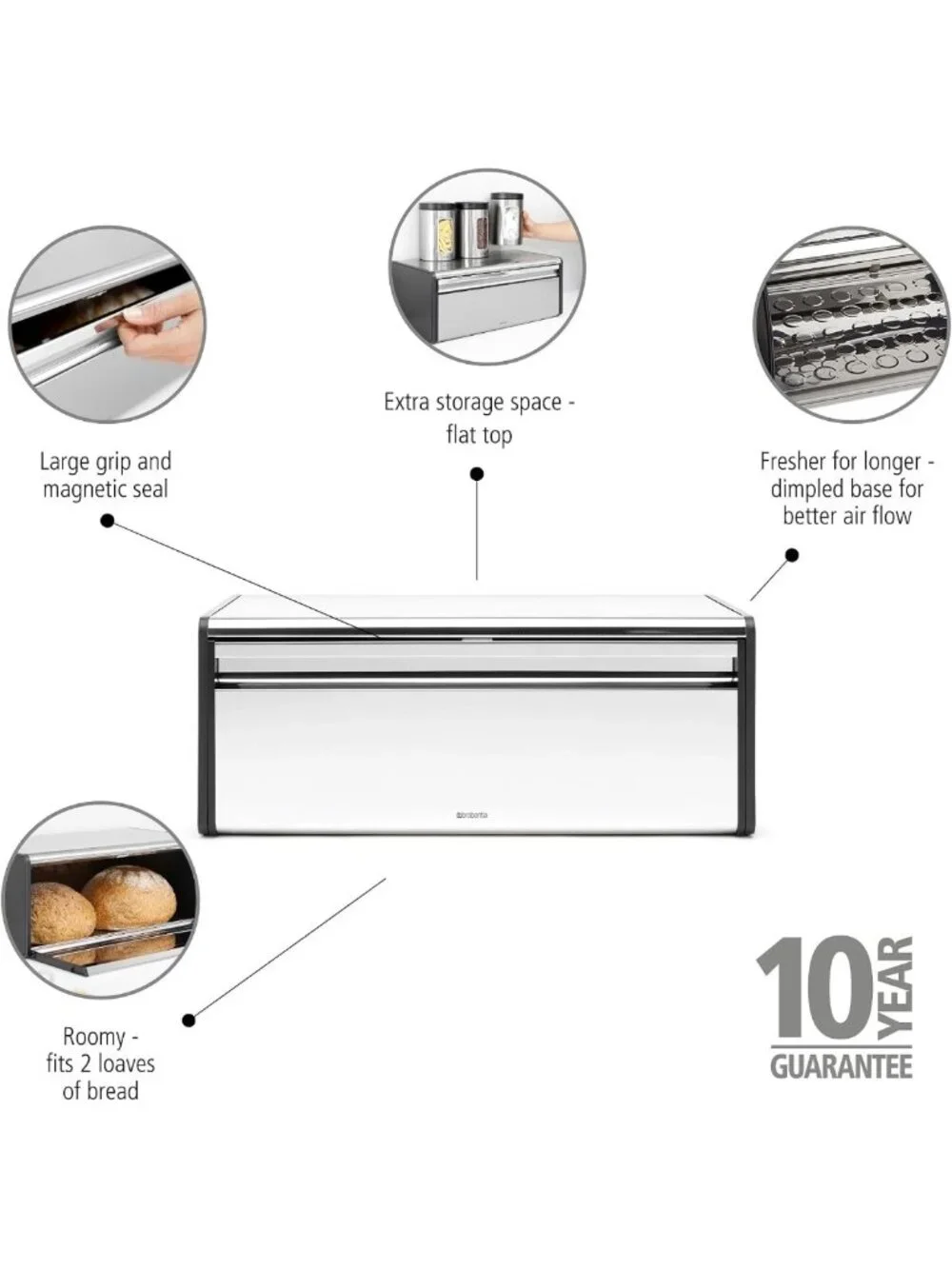 Large Metal Bread Box with Flat Top Storage | Stylish Steel Kitchen Organizer